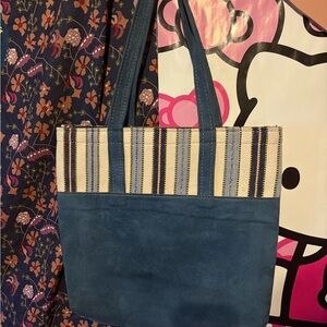 Blue and Cream Striped Tote Bag